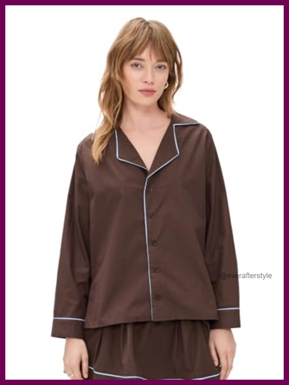 Women's Madeleine Poplin Button-Down Blouse Long Sleeve Collared Top